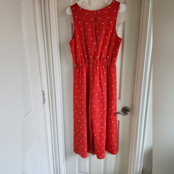 Everly Retro Red Orange & White Polka Dot Jumpsuit Size Medium - Picture 4 of 9
